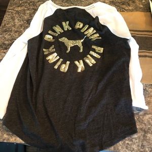 Pink baseball tee L with 3/4 sleeve NWOT
